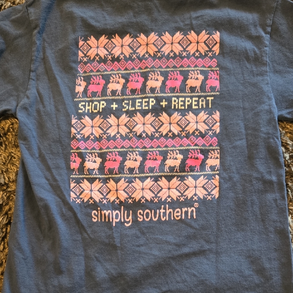 Simply Southern Navy Tee with Pink and Orange Design